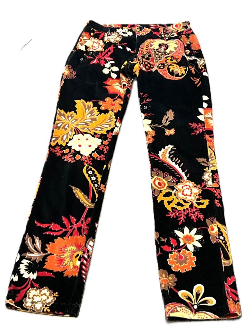 Share Paola Frani Velvet Floral Print Straight-Leg Pants IT 40 Made in Italy